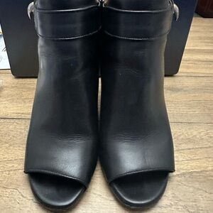 Givenchy Black Leather Shark Peep-Toe Wedge Sandals Booties 
size 6 1/2